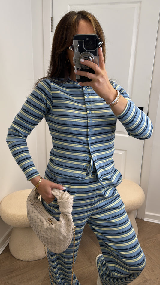 VICTORIA blue striped ribbed lounge set