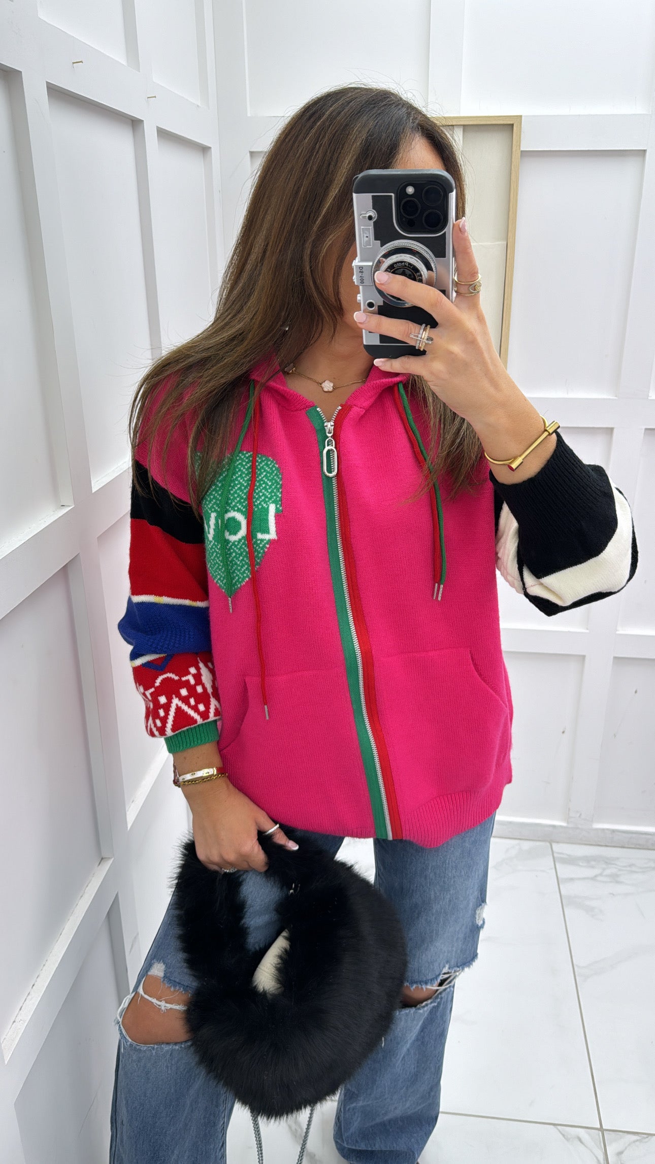 DANI pink knitted multi hooded cardigan