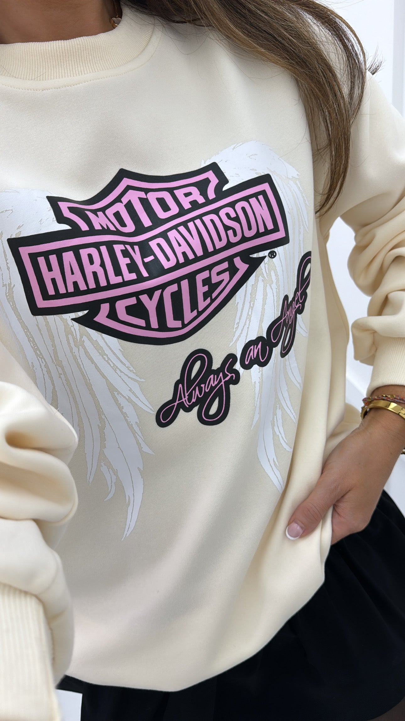 HARLEY DAVIDSON cream motorcycle slogan sweatshirt