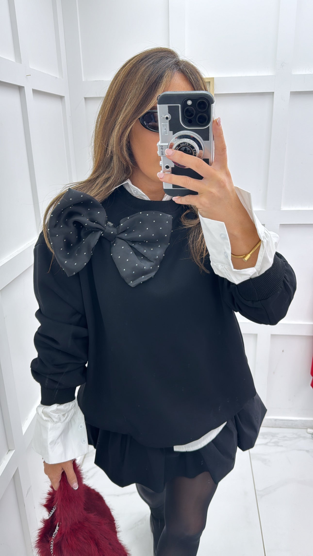 EMILIA black bow detail sweatshirt