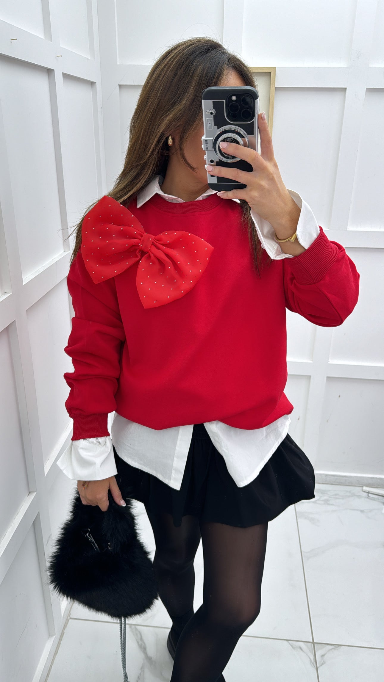 EMILIA red bow detail sweatshirt