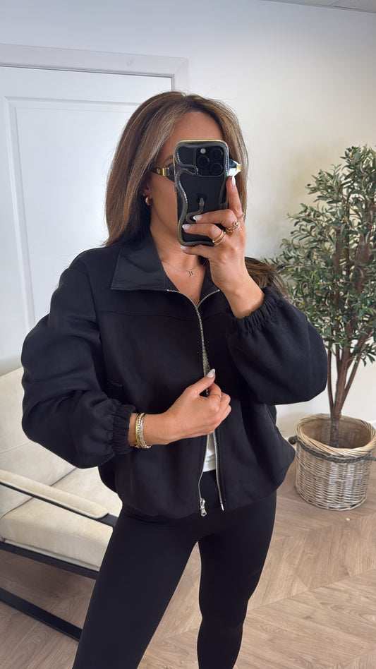 ANNIE black faux suede bomber jacket