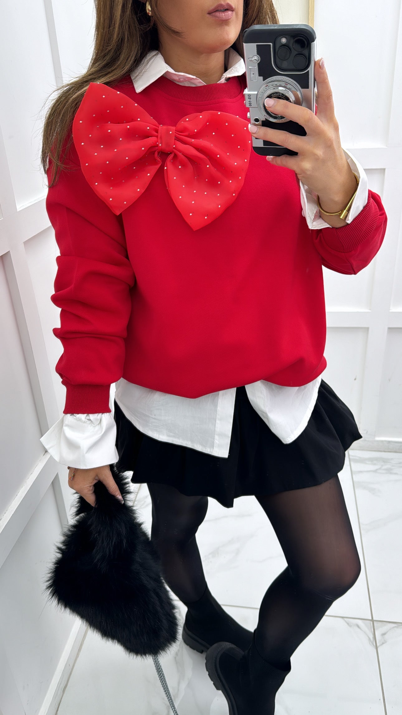 EMILIA red bow detail sweatshirt