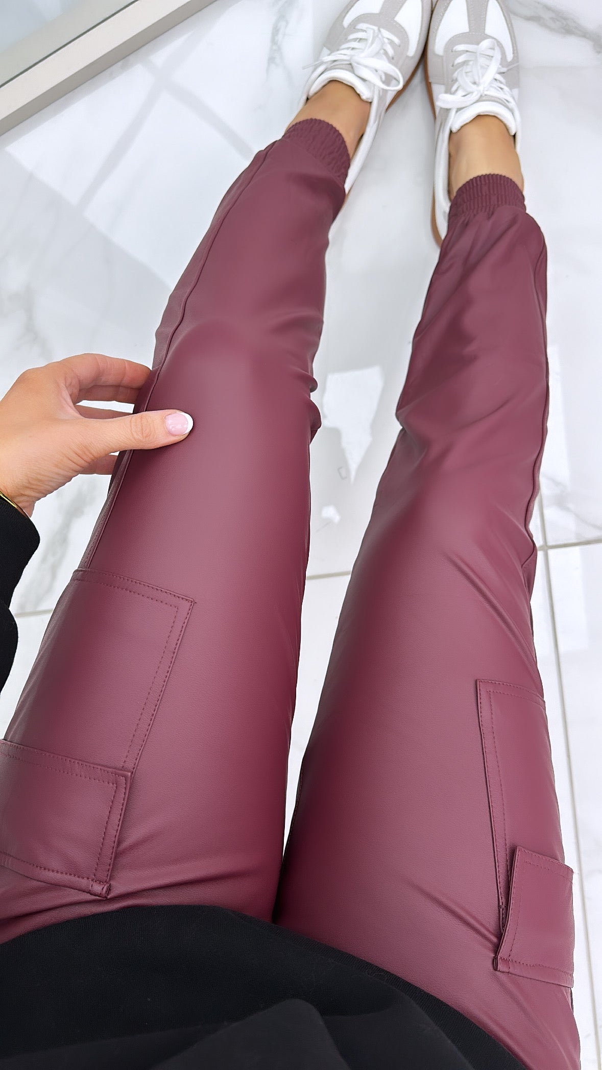 ERIN burgundy PU jogger pants