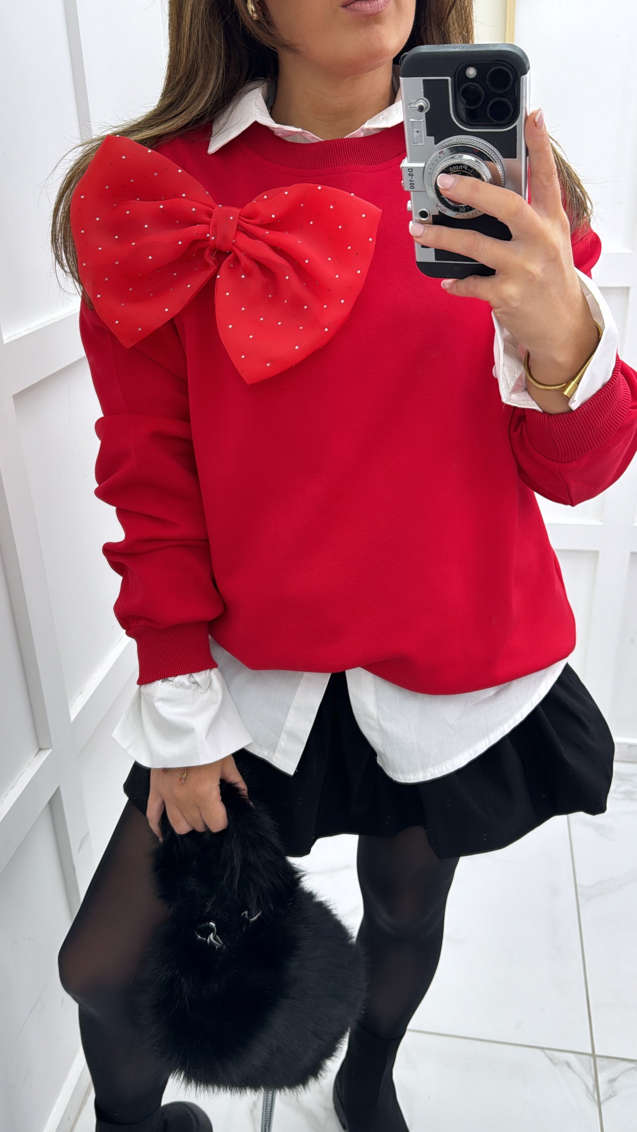 EMILIA red bow detail sweatshirt