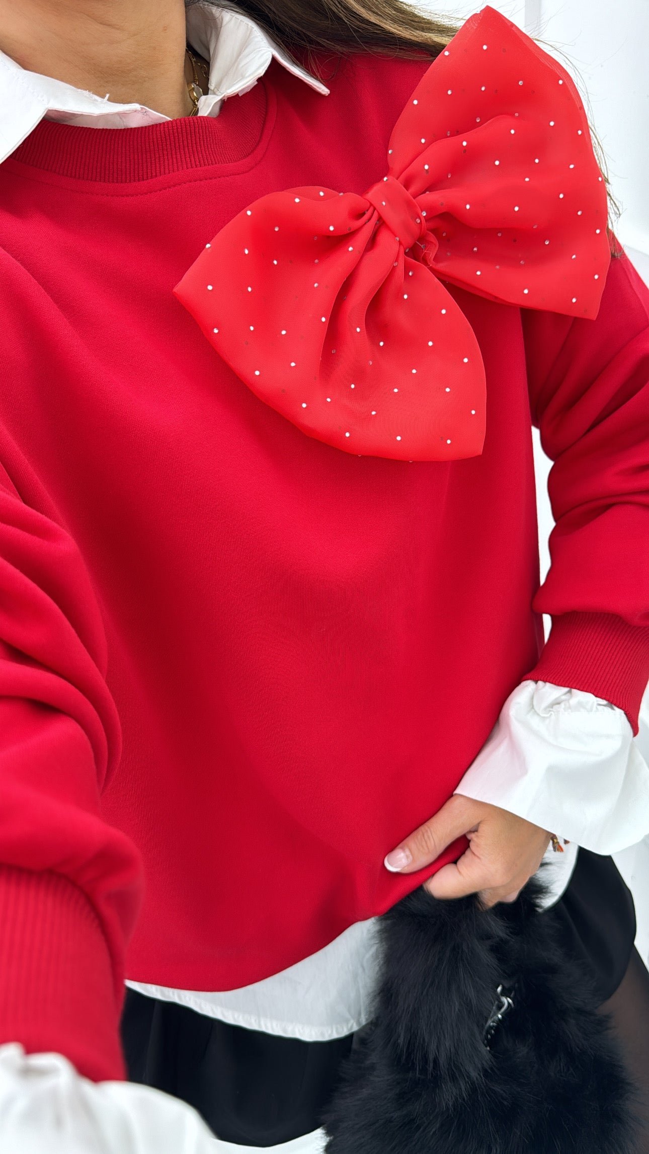 EMILIA red bow detail sweatshirt