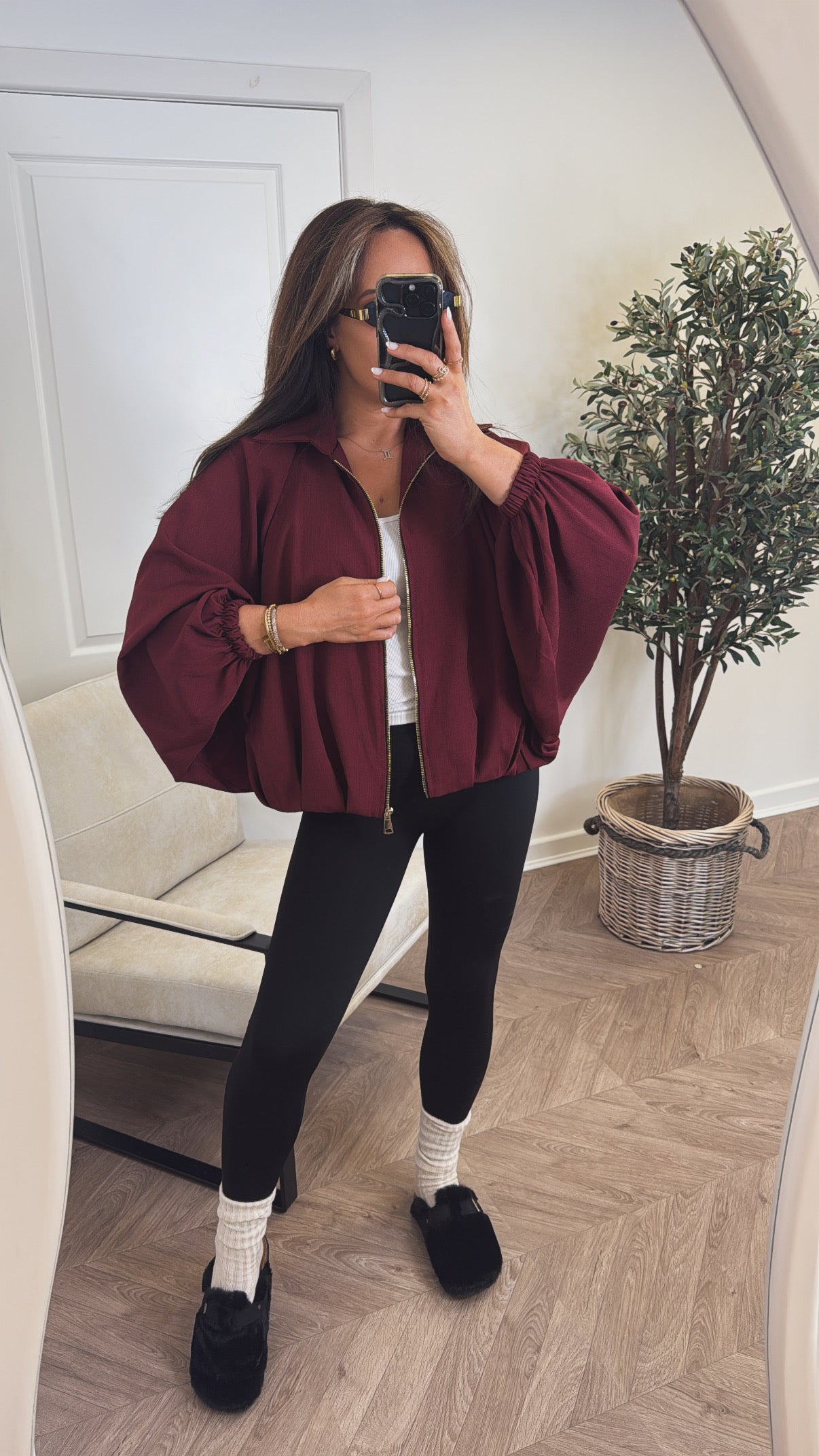WILLA burgundy batwing zip up jacket