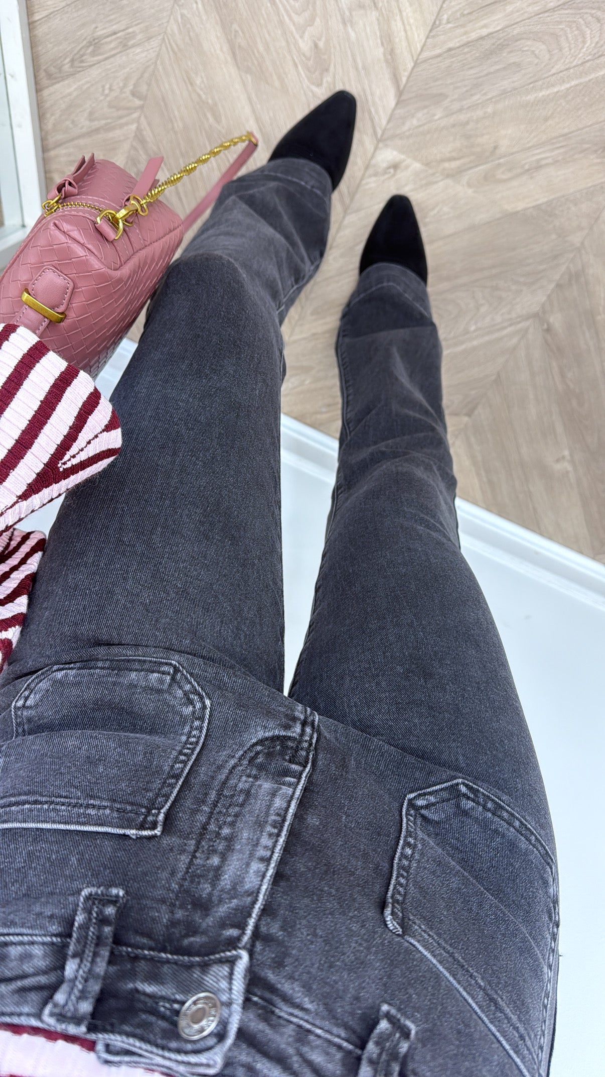 EBONIE black wash flare denim jeans