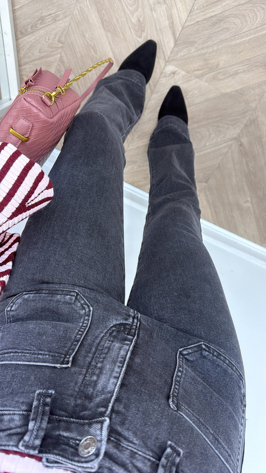 EBONIE black wash flare denim jeans