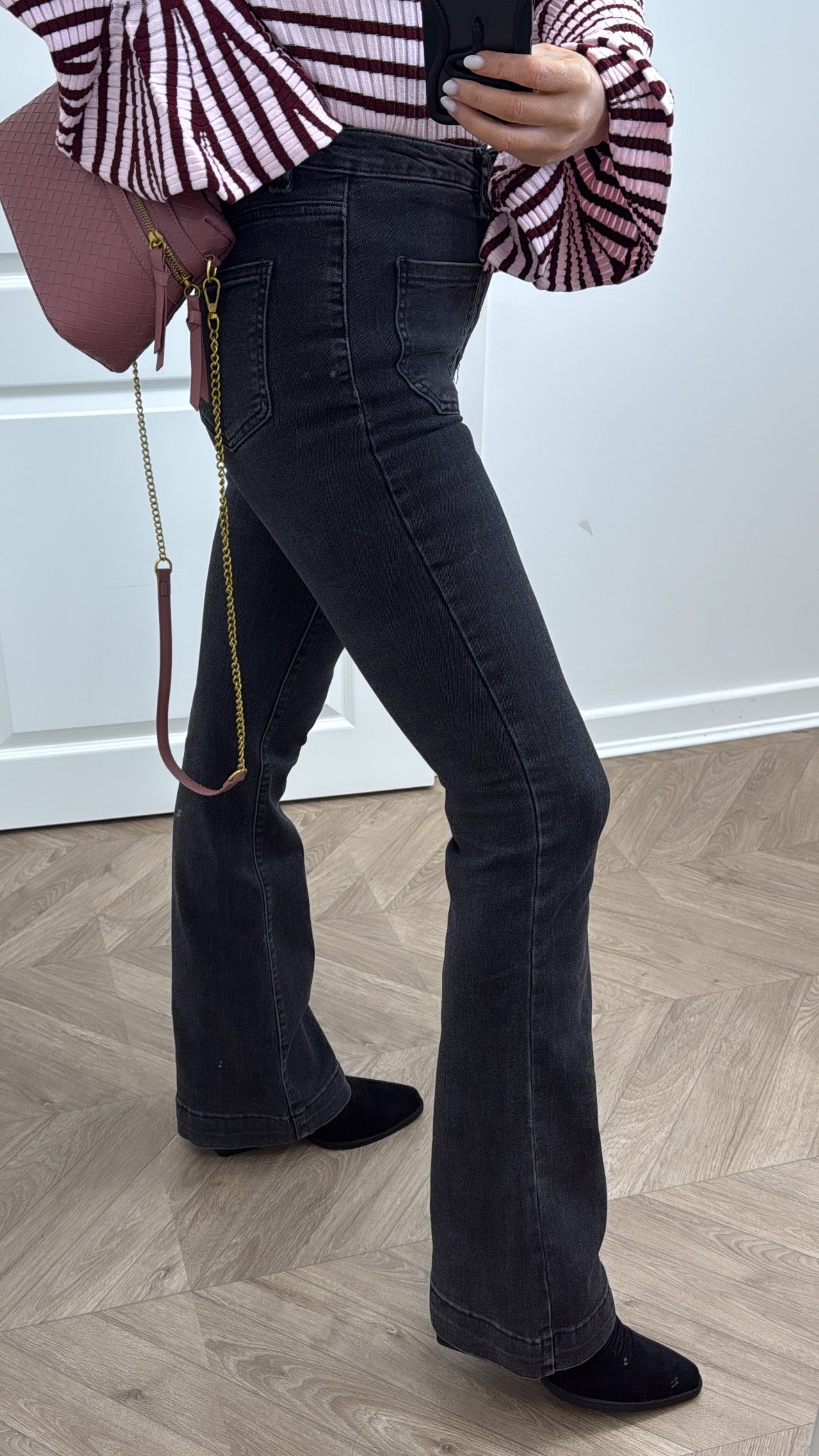 EBONIE black wash flare denim jeans