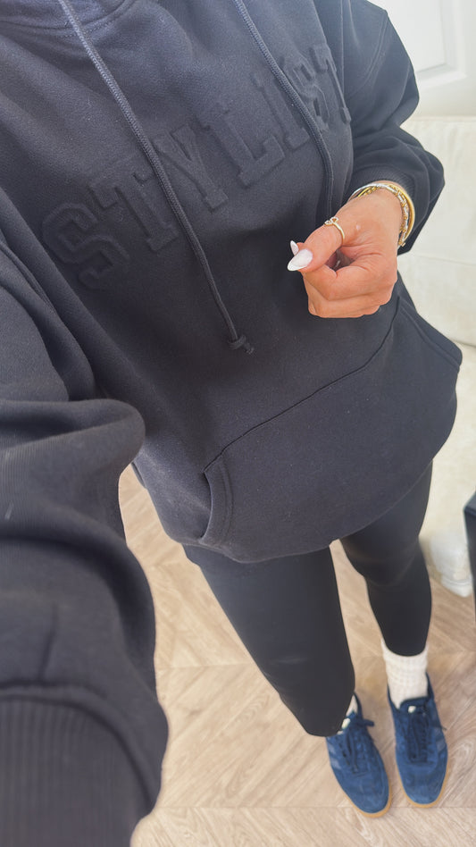STYLIST black embossed logo oversized hoody