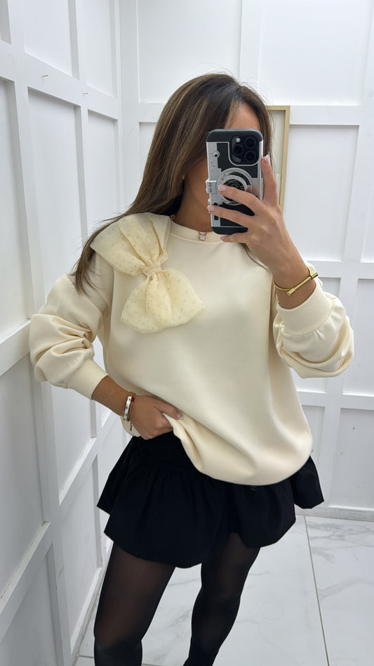 EMILIA cream bow detail sweatshirt