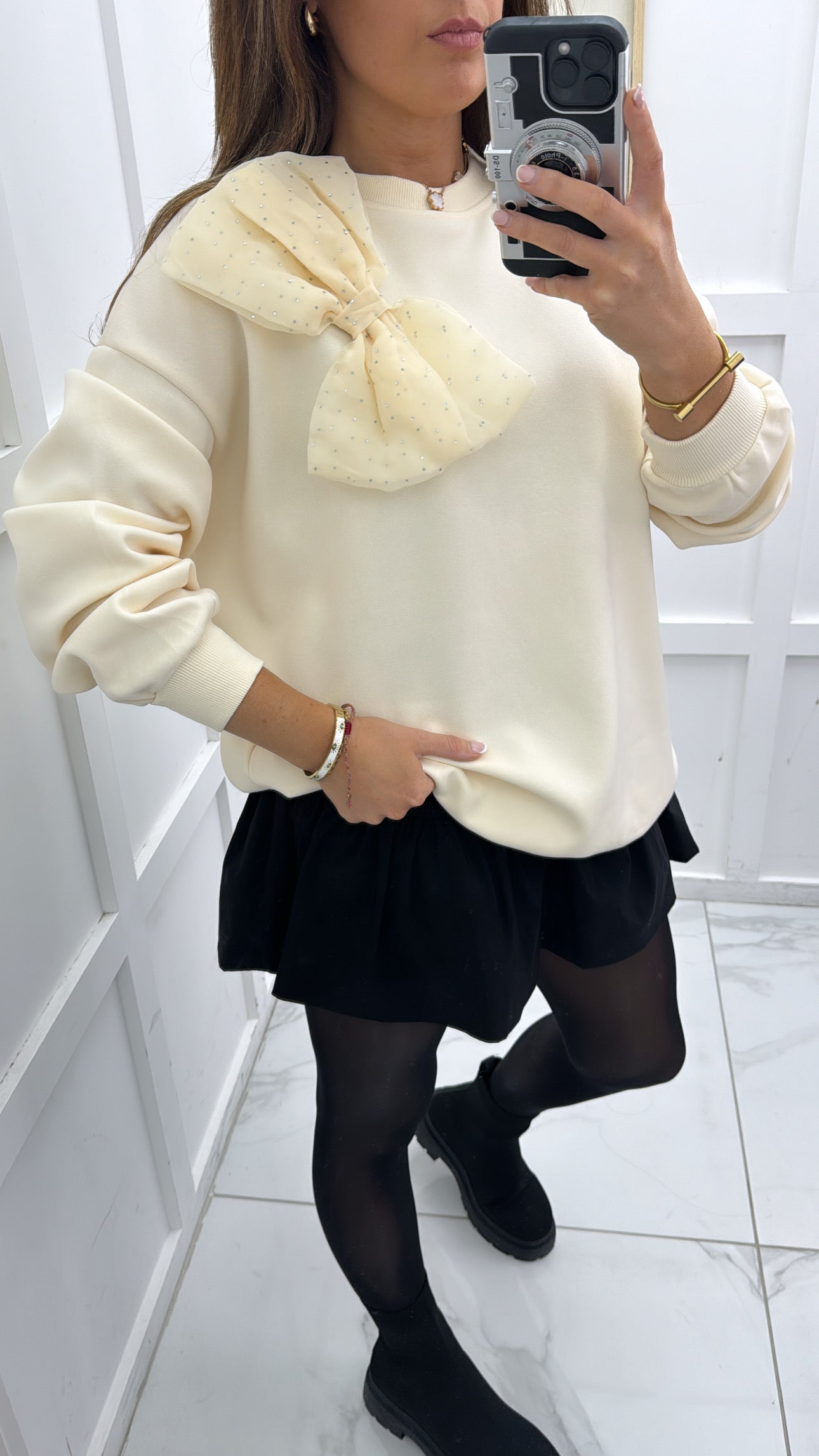 EMILIA cream bow detail sweatshirt