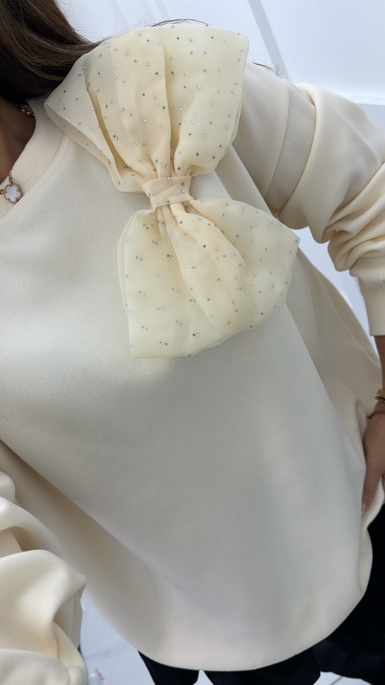 EMILIA cream bow detail sweatshirt