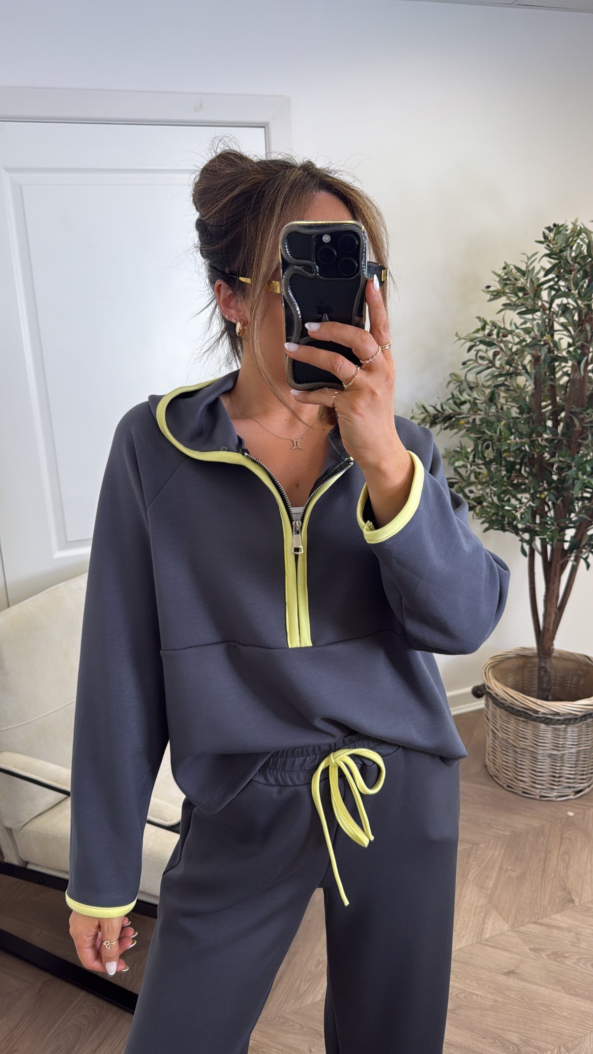 LIBERTY charcoal half zip hoody and trousers lounge set