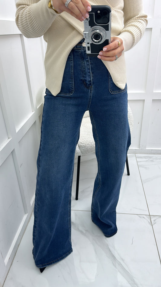 FERNE dark blue wide leg denim jeans