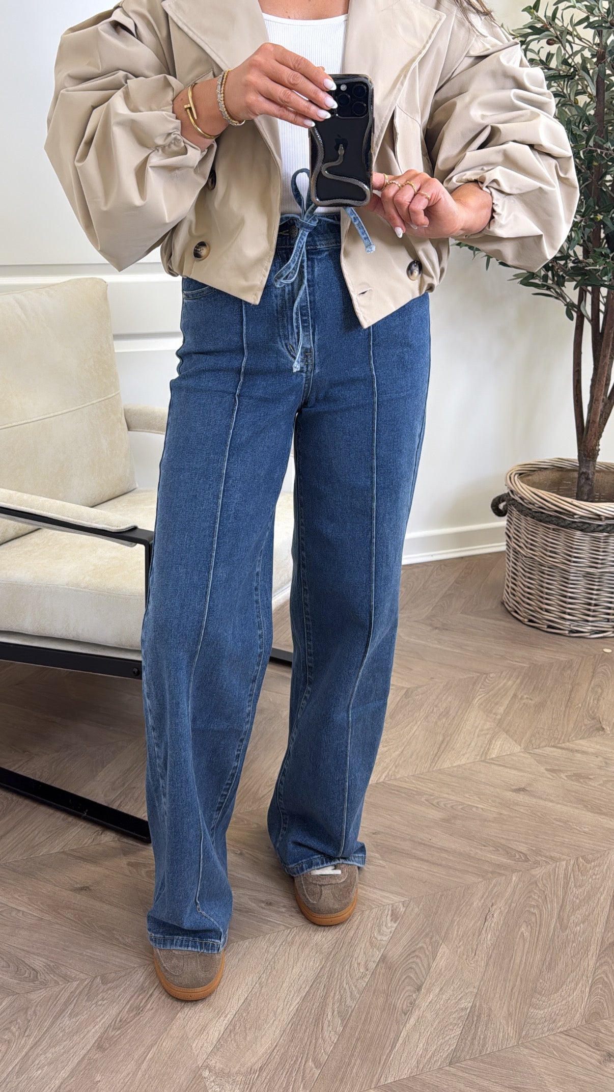 MARNI blue baggy style jeans with tie waist detail