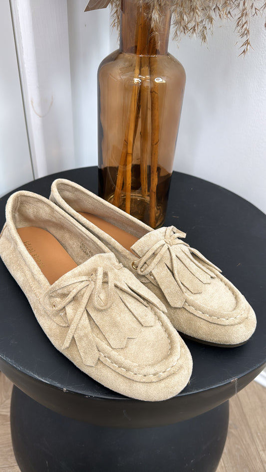 TALIA beige faux suede loafers