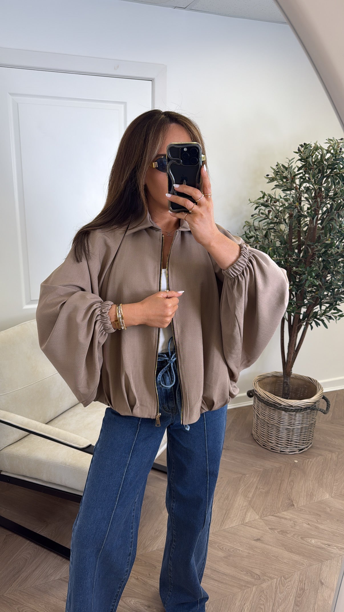 WILLA camel batwing zip up jacket