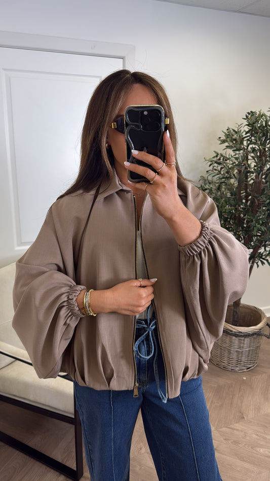 WILLA camel batwing zip up jacket
