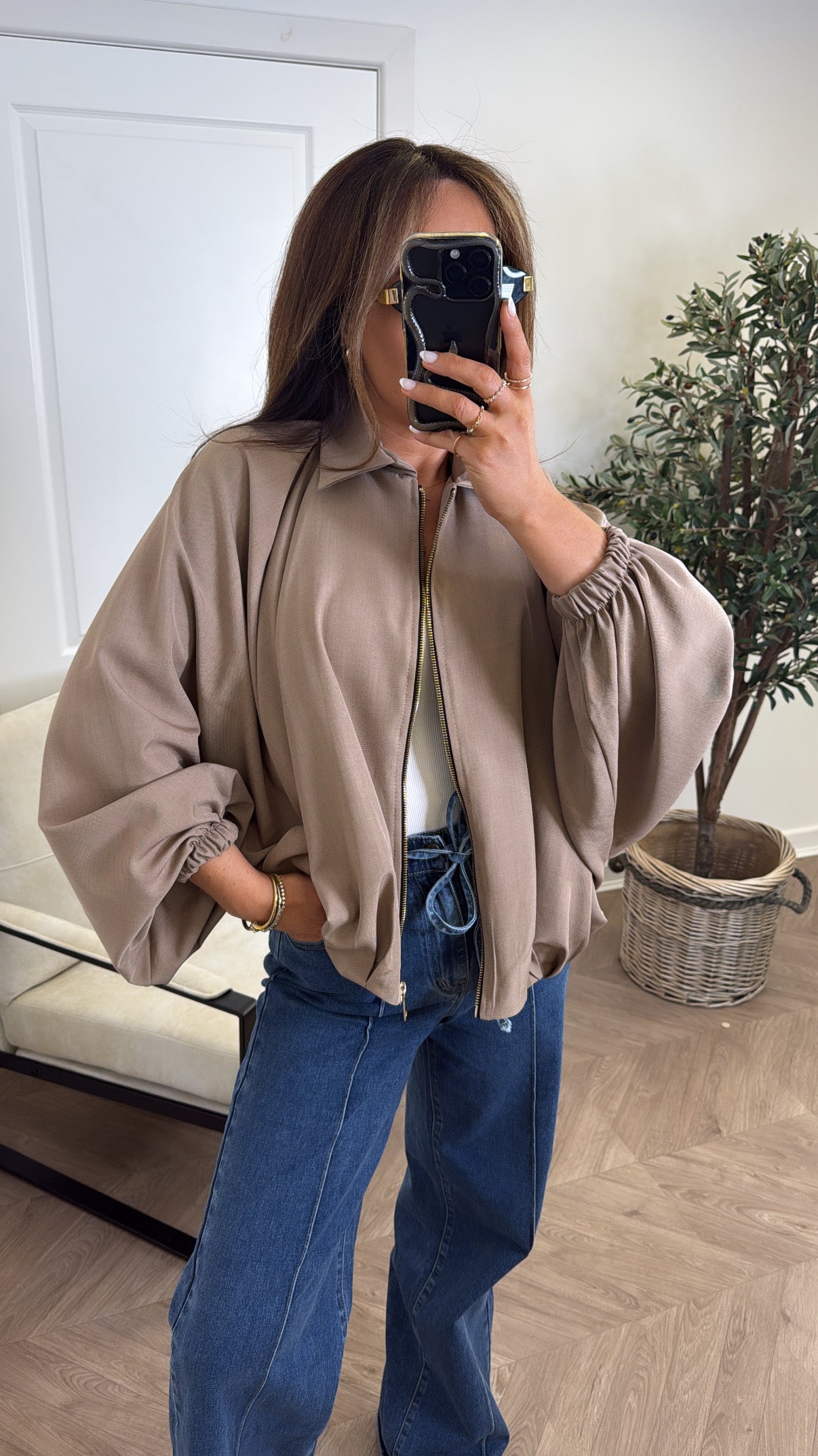 WILLA camel batwing zip up jacket