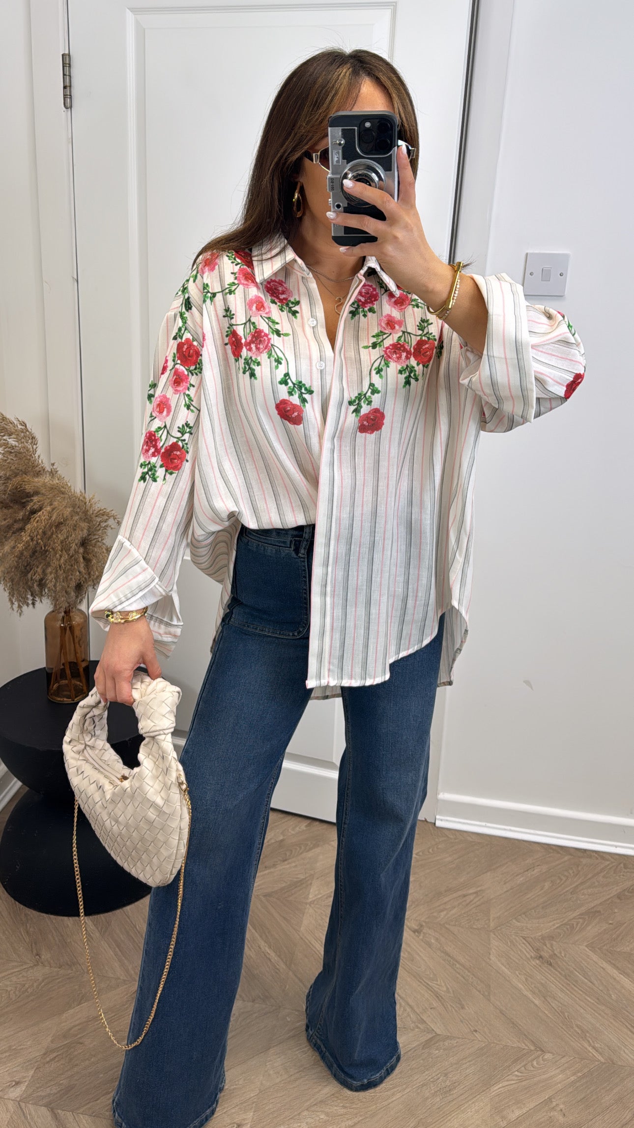 BLOSSOM cream stripe cherry blossom oversize shirt