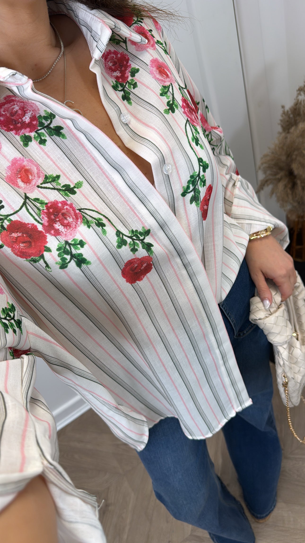 BLOSSOM cream stripe cherry blossom oversize shirt