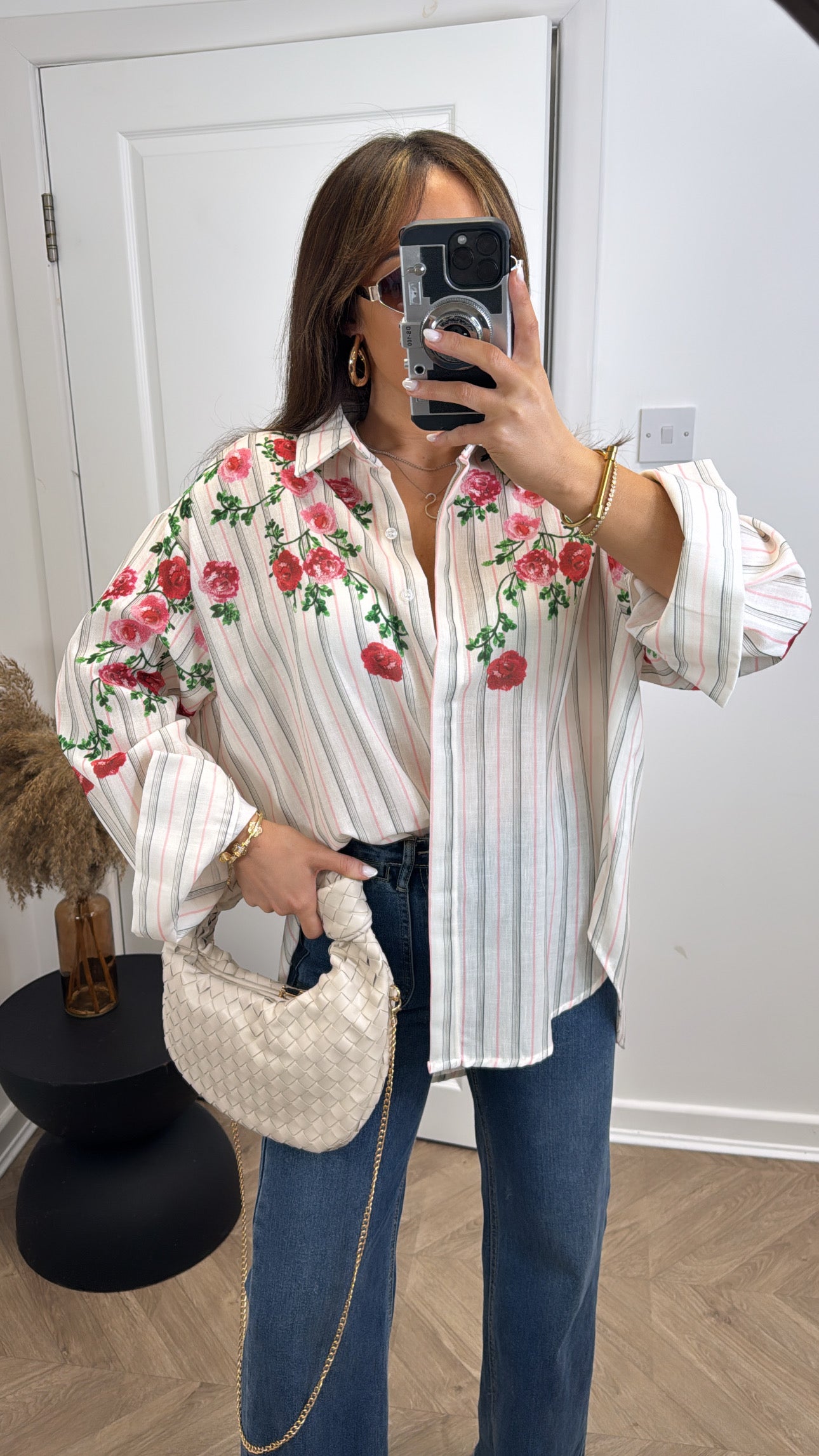 BLOSSOM cream stripe cherry blossom oversize shirt