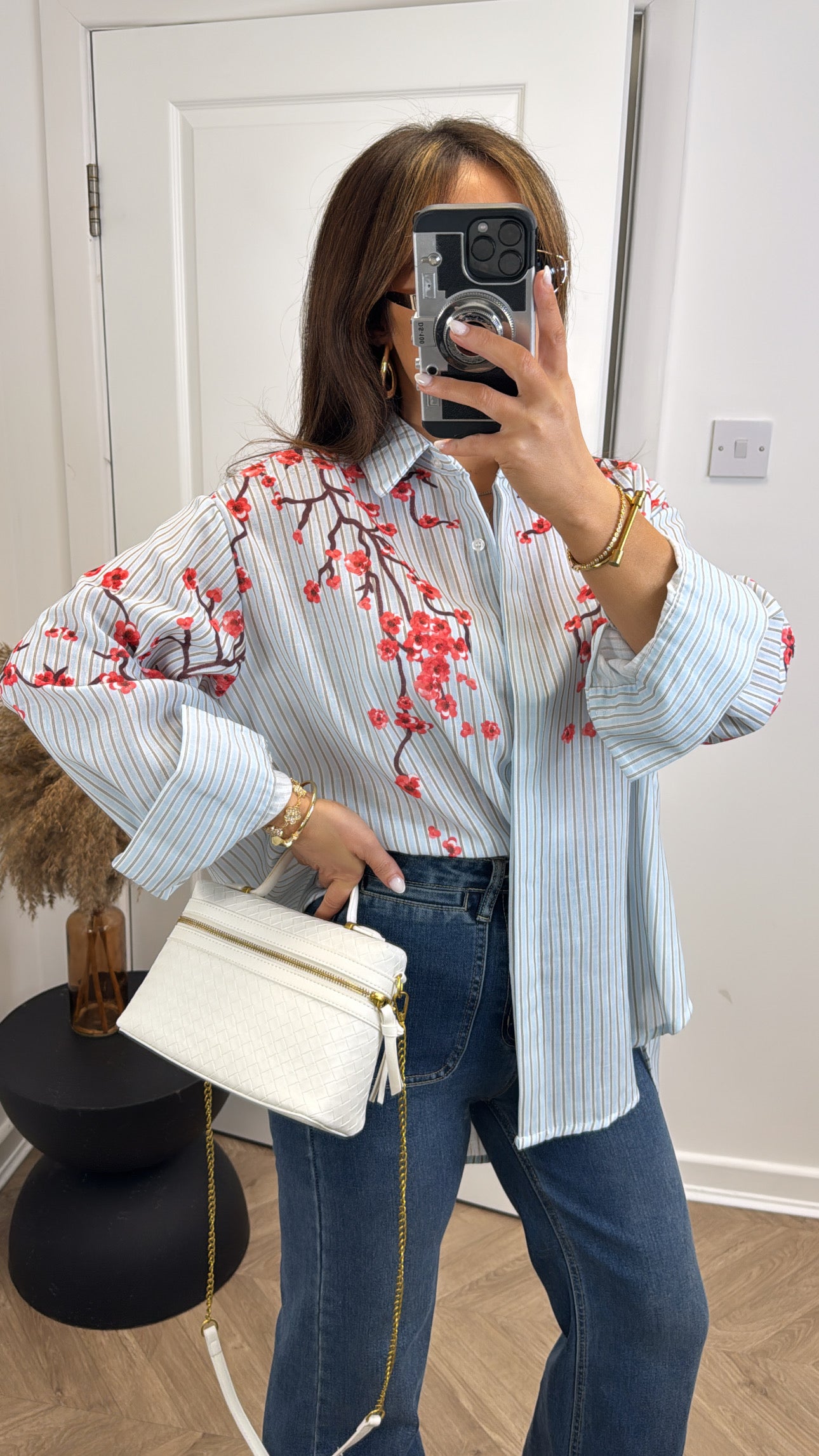 BLOSSOM blue stripe cherry blossom oversize shirt