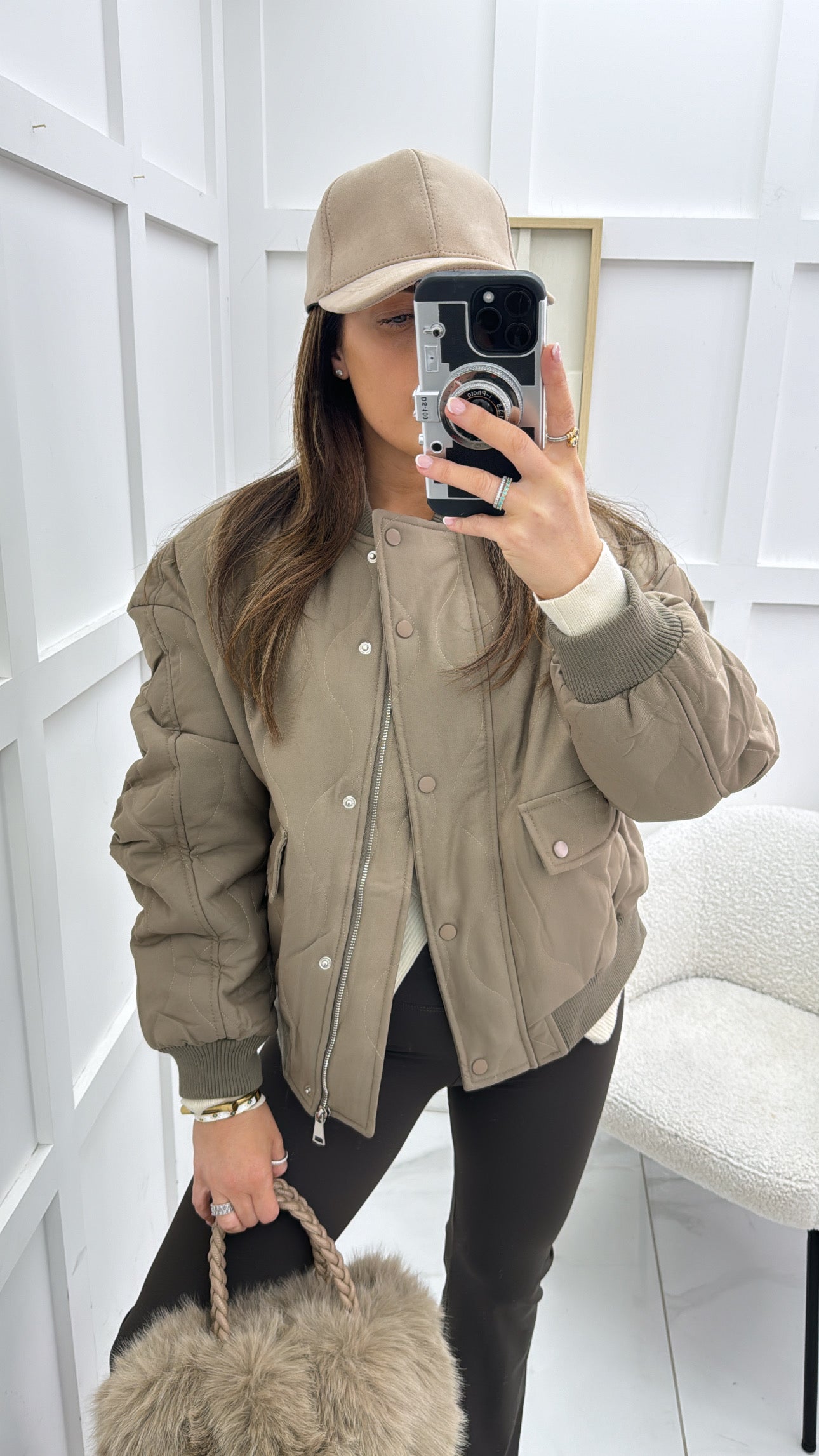 KEELEY taupe quilted bomber jacket