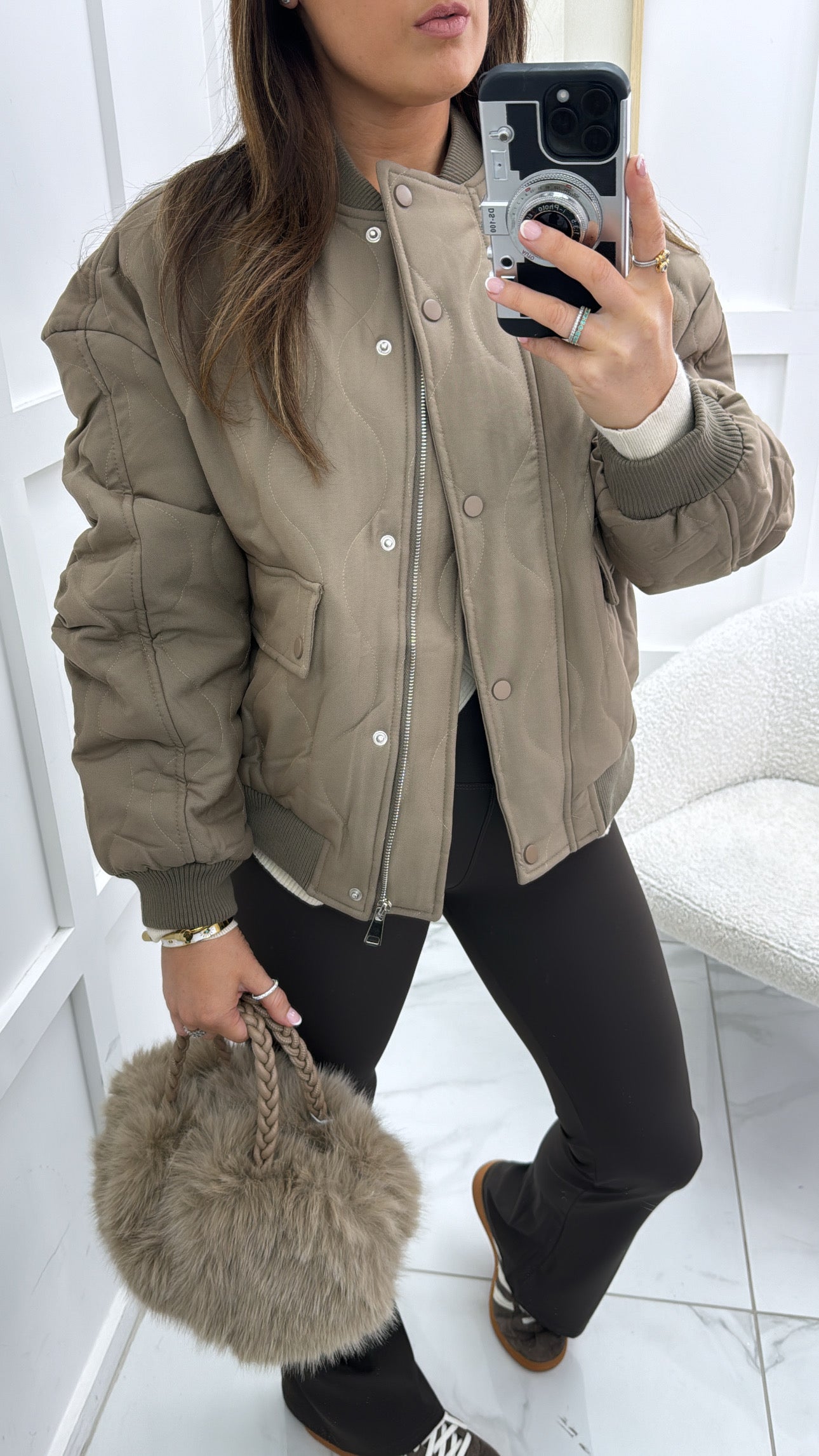 KEELEY taupe quilted bomber jacket