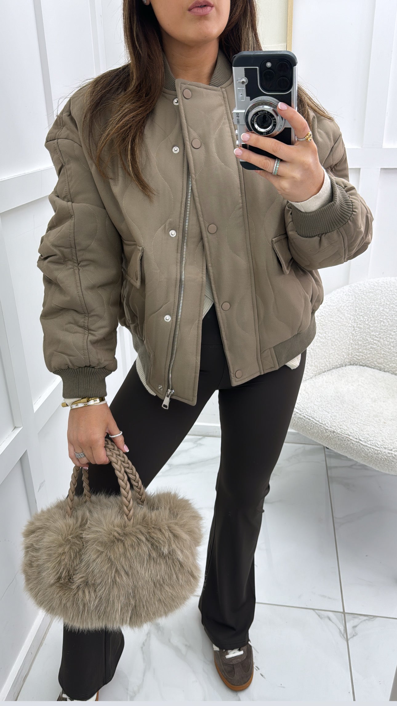 KEELEY taupe quilted bomber jacket