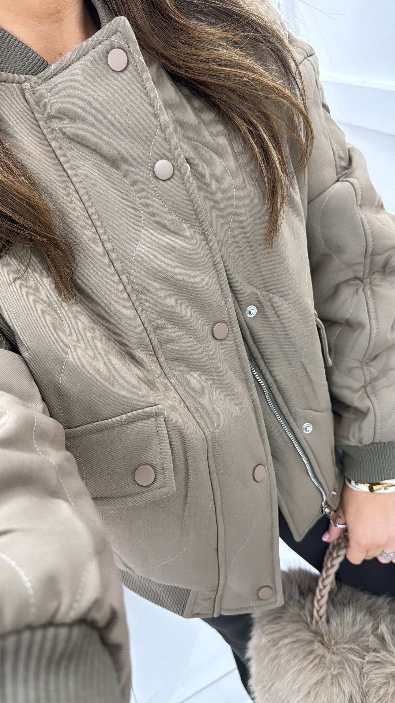 KEELEY taupe quilted bomber jacket