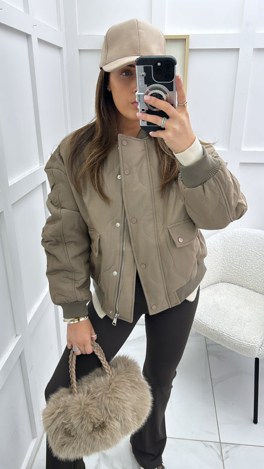 KEELEY taupe quilted bomber jacket