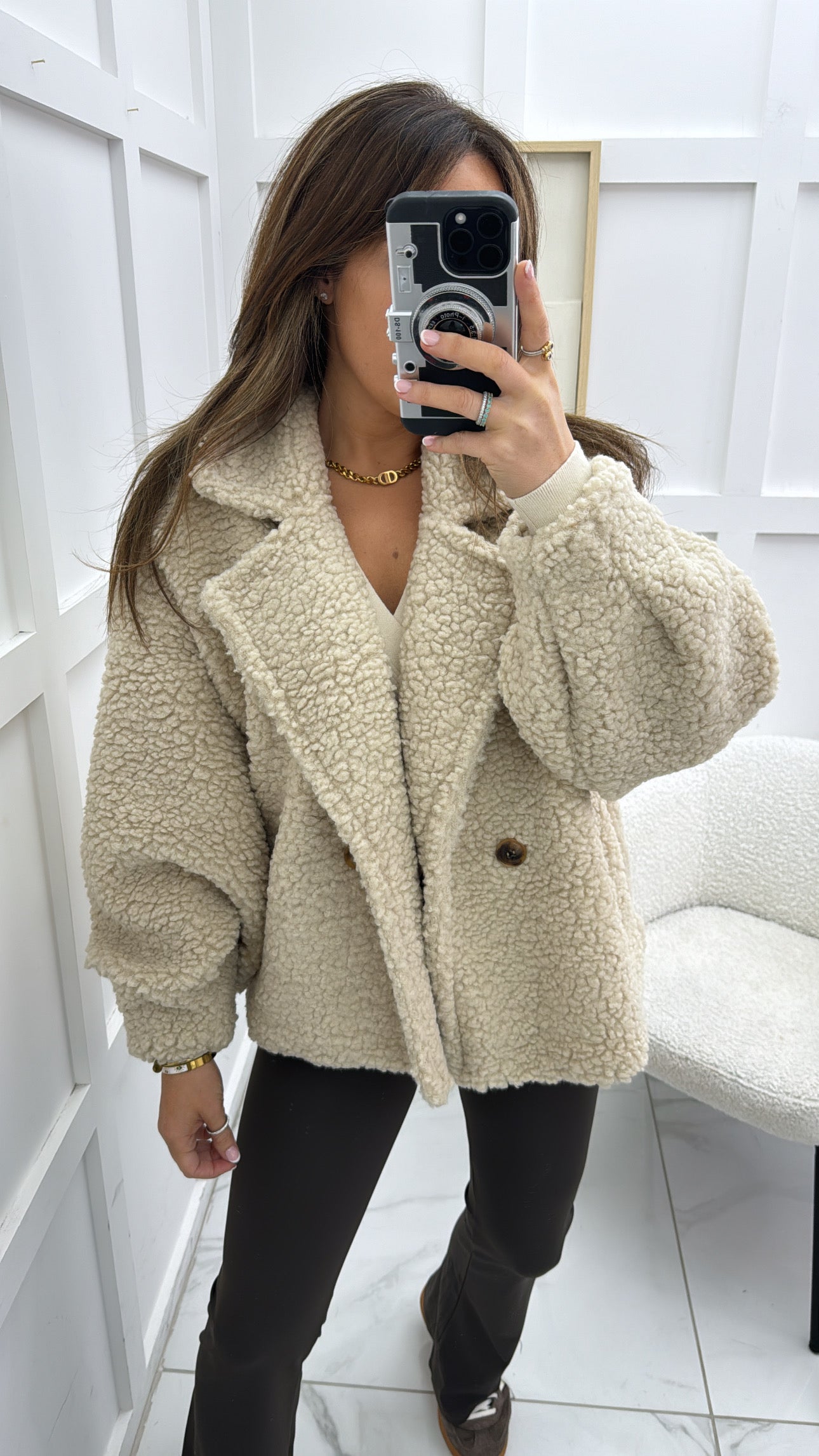 SHELBY beige soft borg teddy jacket