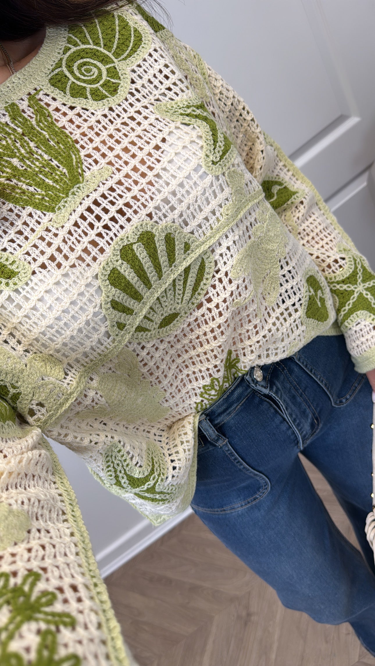 LARA green beach embroidered crochet top