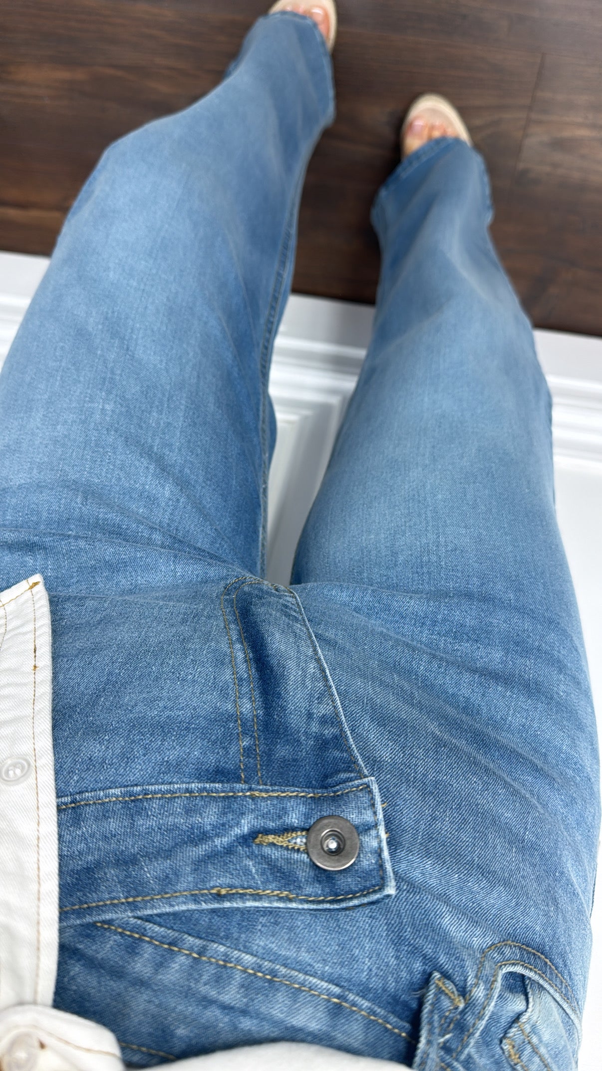 DAFINE blue asymmetric waist wide leg jeans