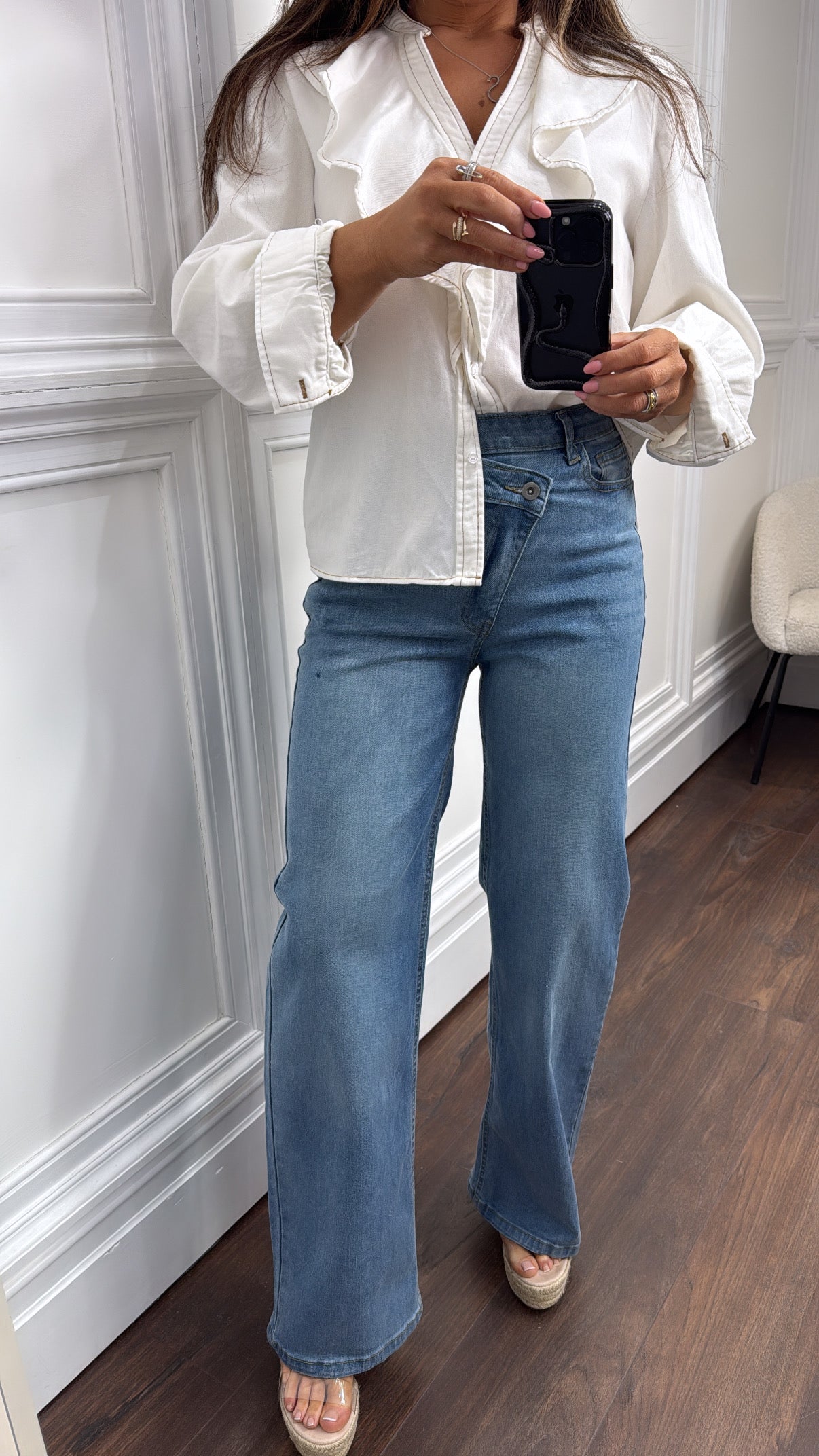 DAFINE blue asymmetric waist wide leg jeans