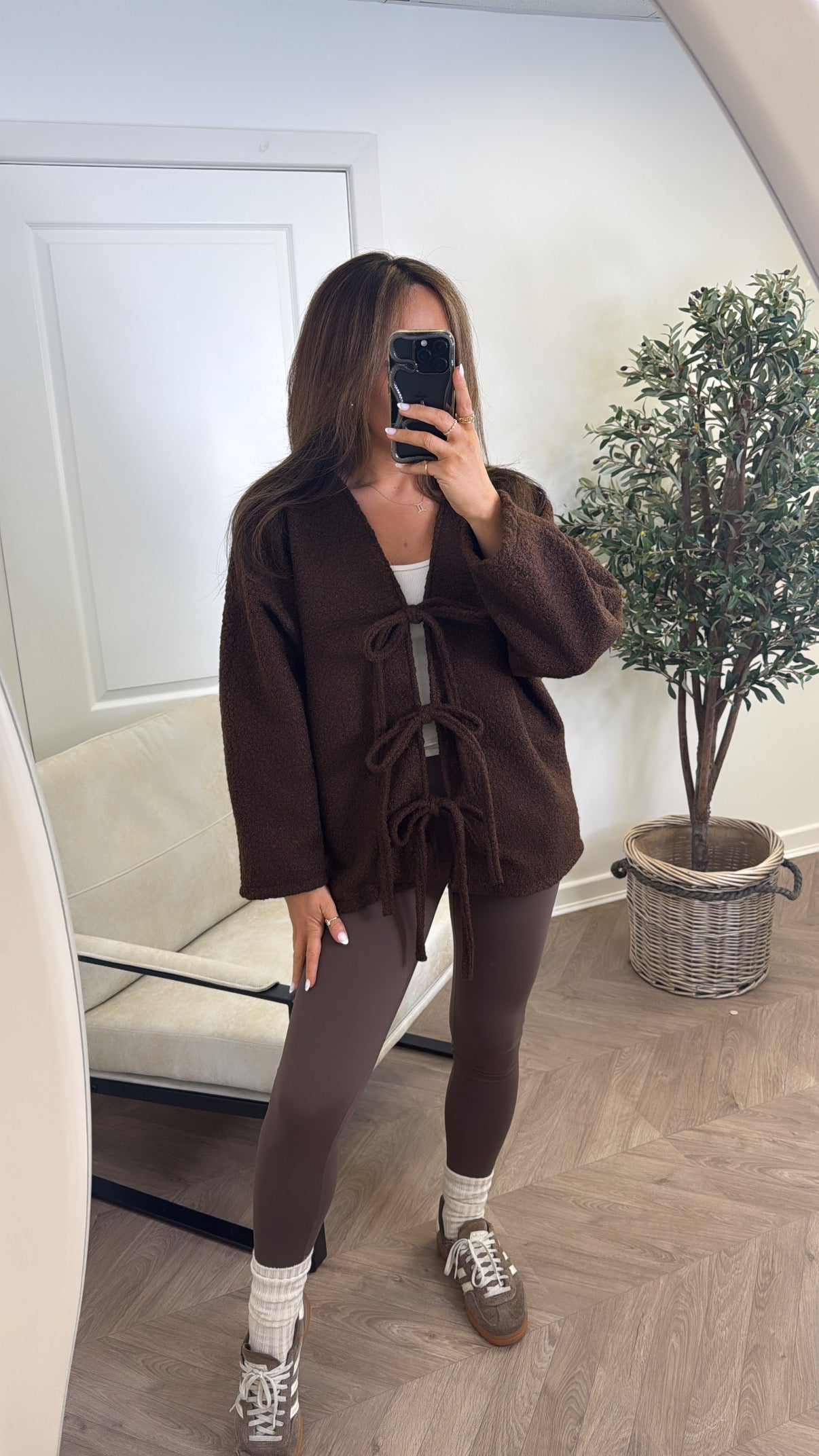 ANGELINE brown soft tie detail cardigan