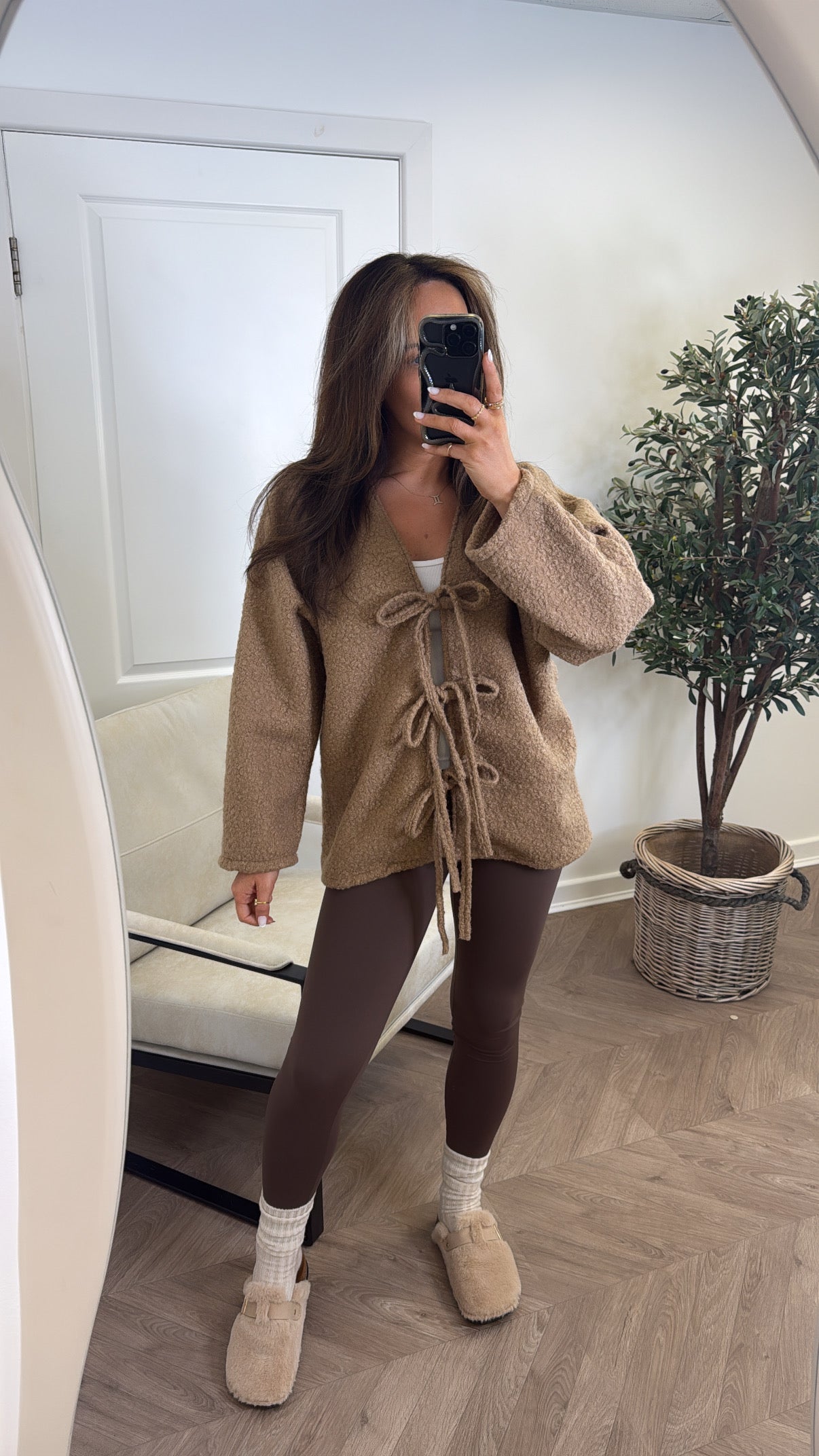 ANGELINE camel soft tie detail cardigan