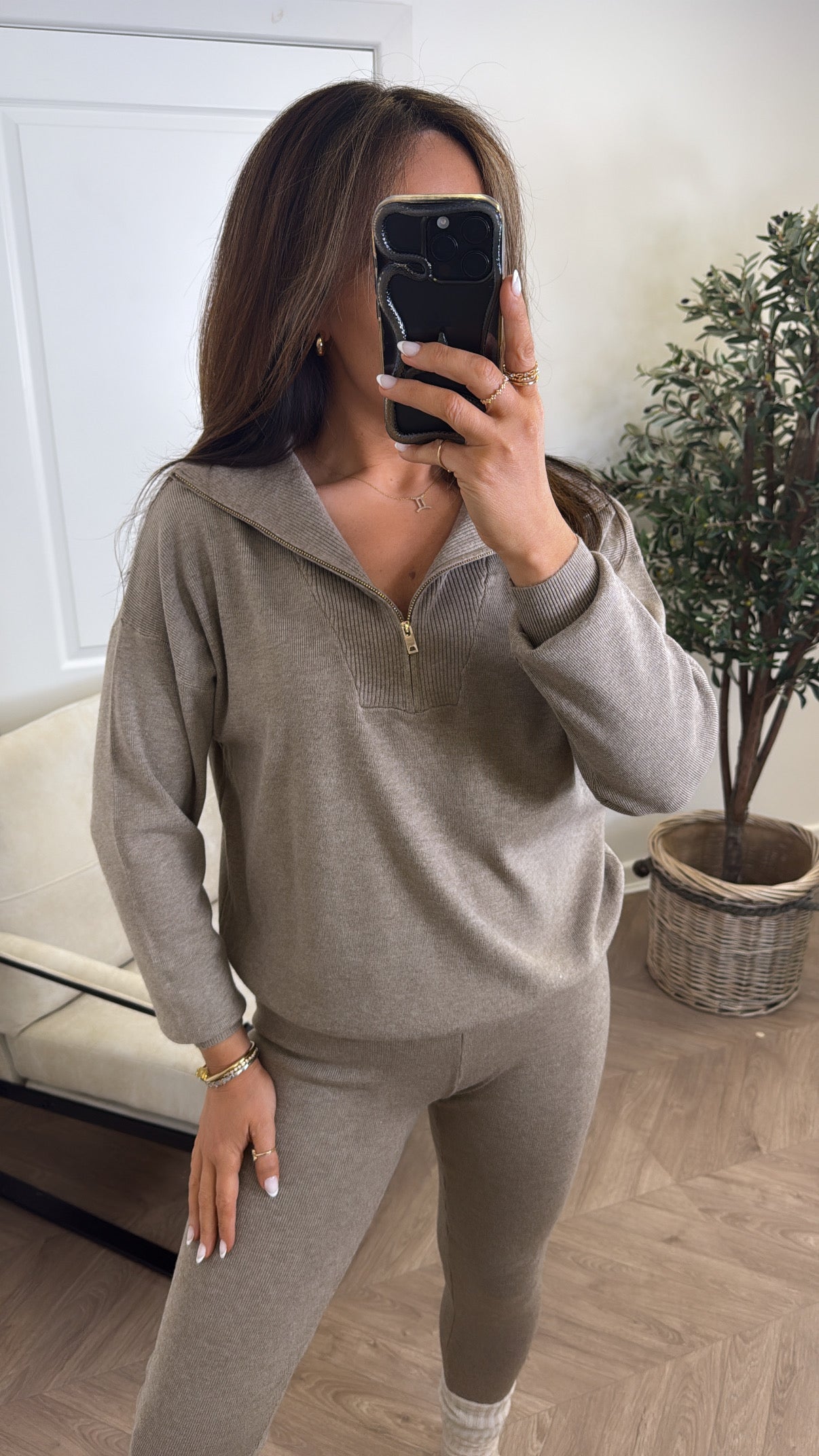 MINA oatmeal knitted leggings and sweater lounge set