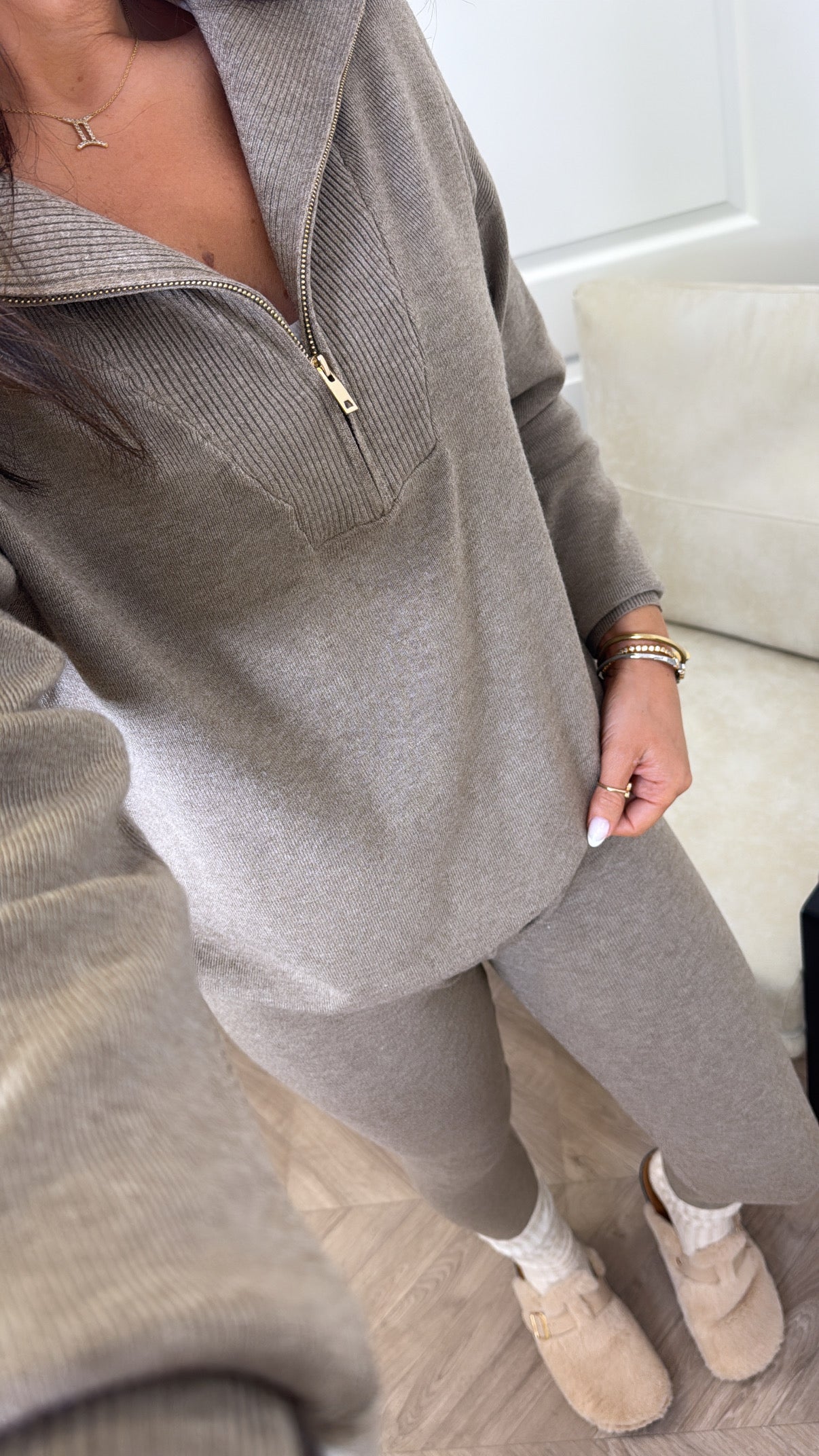 MINA oatmeal knitted leggings and sweater lounge set