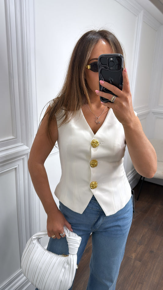 KEIGHLEY cream gold button waist jacket