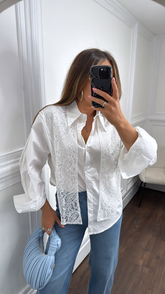 JADE white shirt with lace overlay