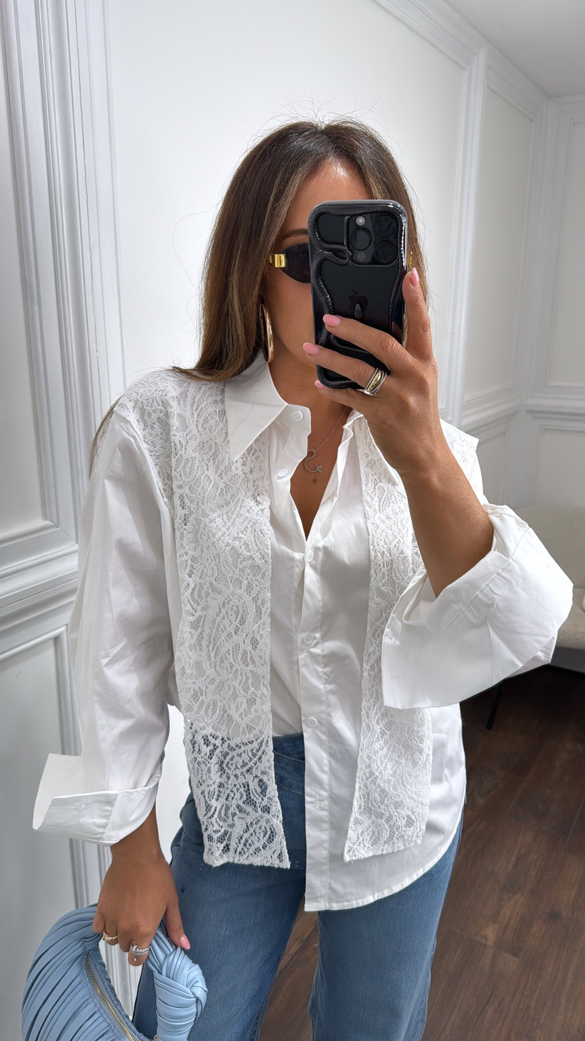 JADE white shirt with lace overlay