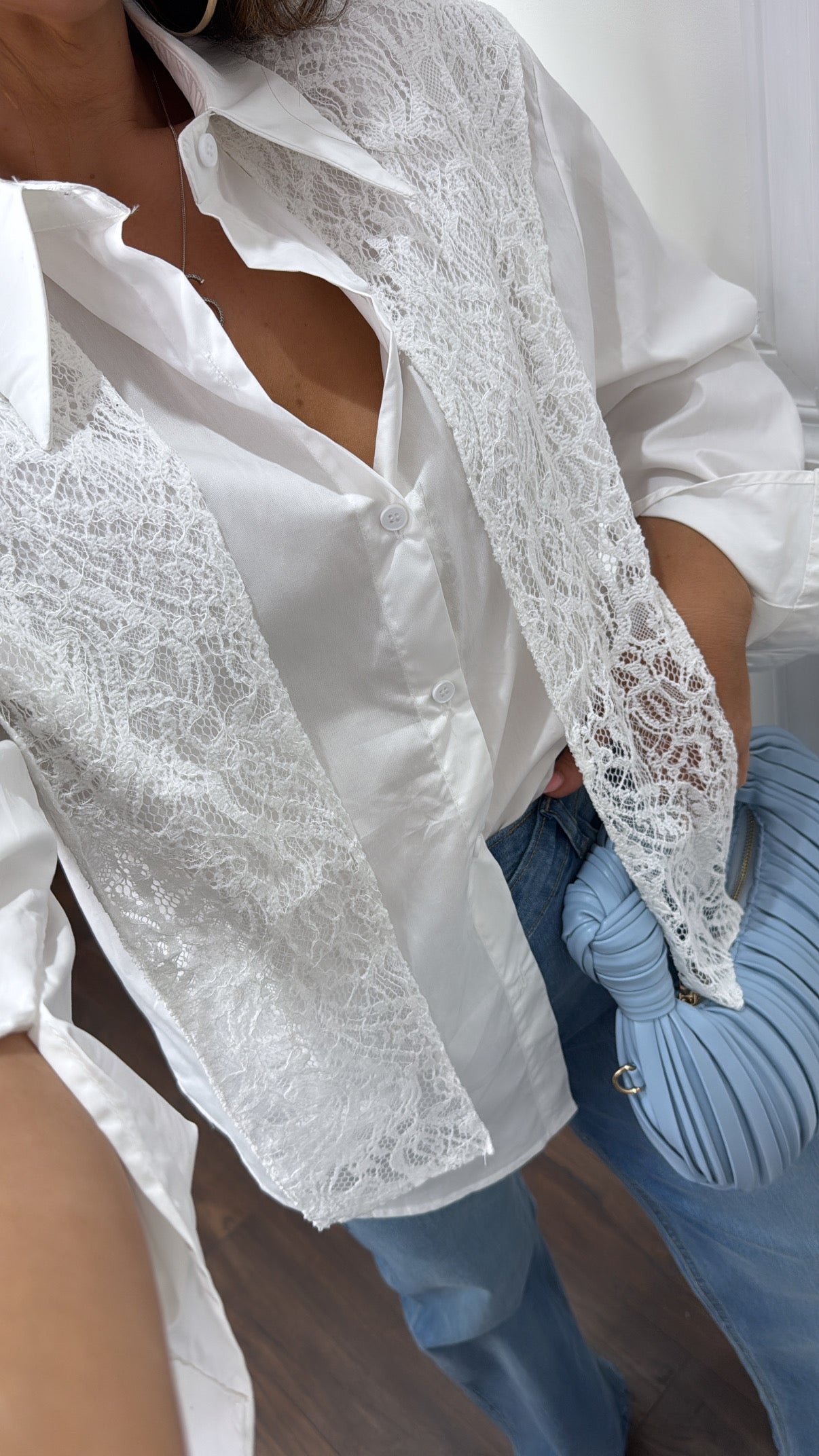 JADE white shirt with lace overlay