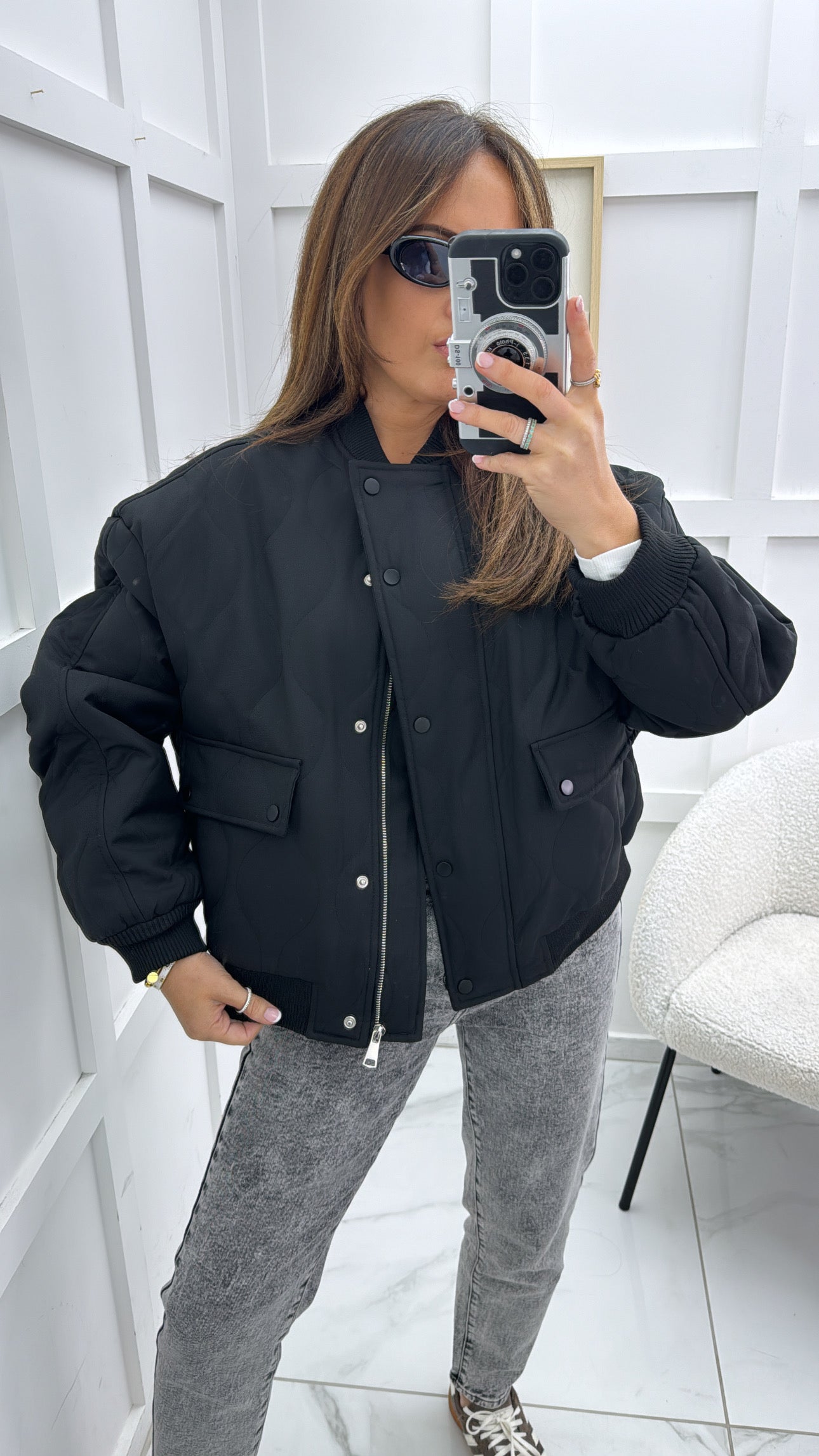 KEELEY black quilted bomber jacket