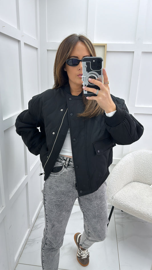 KEELEY black quilted bomber jacket