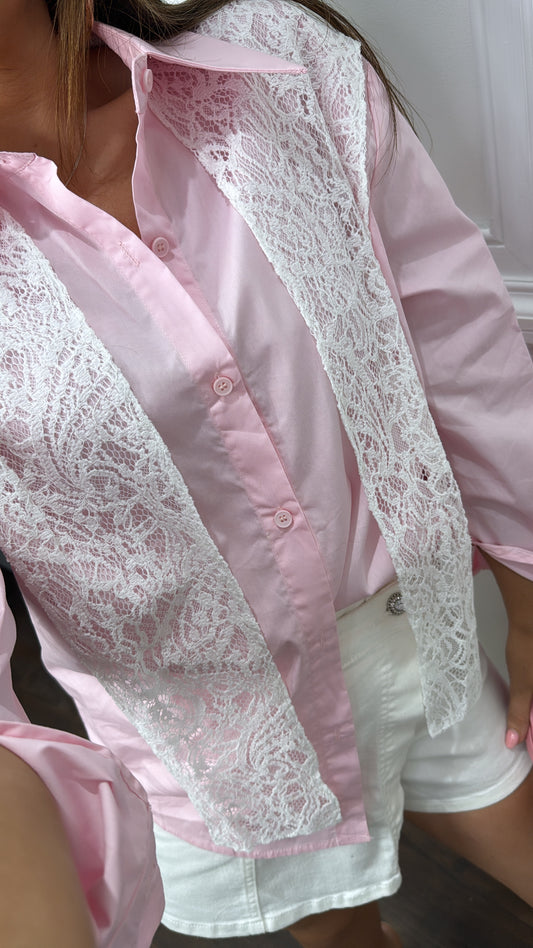 JADE pink shirt with lace overlay