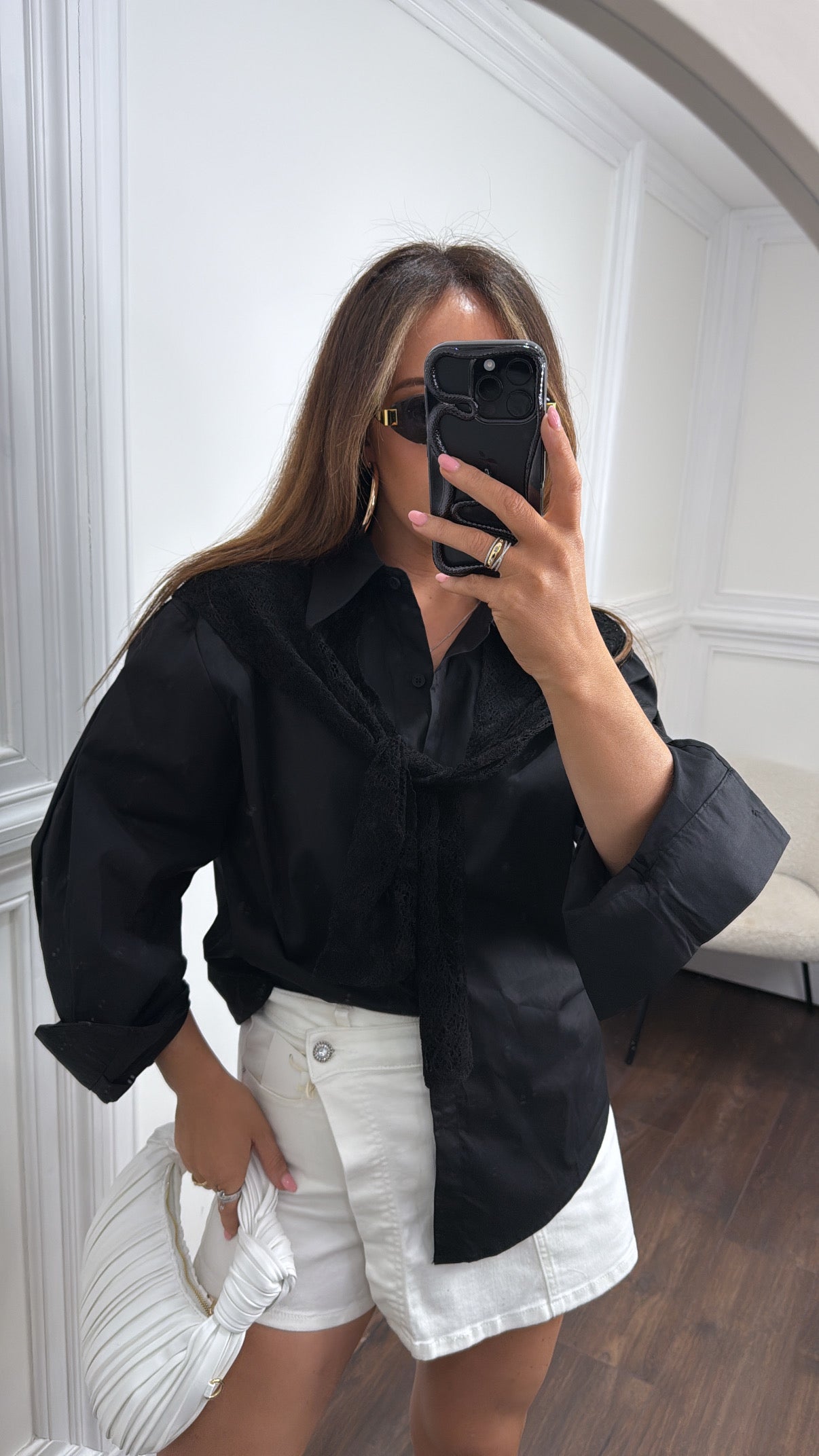 JADE black shirt with lace overlay